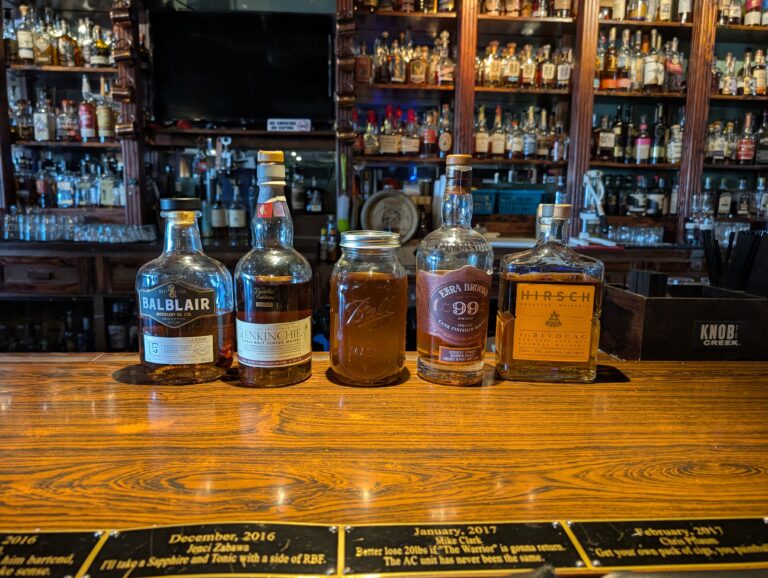 Glenkinchie, Balblair, Ezra Brooks, Buffalo Trace, and Hirsch